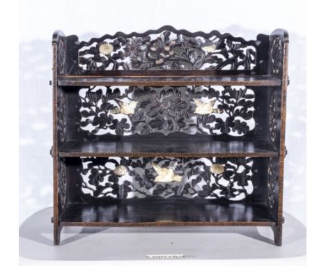 A good quality Oriental carved rosewood display shelf with Mother of pearl carved decoration