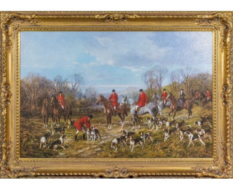 A large gilt framed print of a hunting scene, 64cm x 92cm