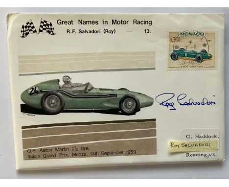 Roy Salvadori signed Great Names in Motor Racing cover with Aston Martin Italian Grand Prix 1959 illustration. Roy Francesco 