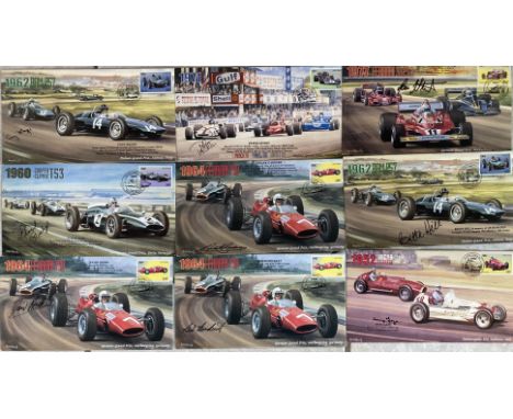 Formula One Motor Racing cover collection. Nine covers 2000 each with image of the driver in action. Includes Bette Hill wife
