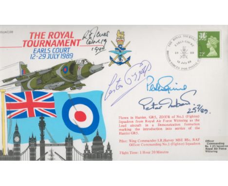 Jockey Lester Piggott signed 1989 Royal Tournament cover, also signed by RAF pilots R Jones BOB, AVM Peter Squire and Police 