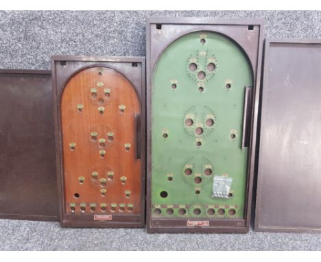2 vintage wooden bagatelle games with lids &amp; balls, Corinthan 24 &amp; corinthian 28