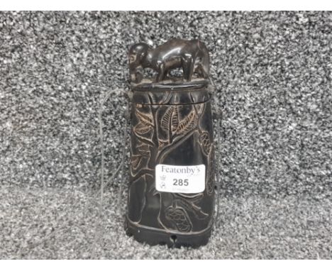 African Shaman's purse or herb carrier of pit fired terracotta with elephant finial.