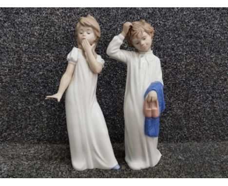 2 Nao by Lladro figures, girl &amp; boy in night gowns