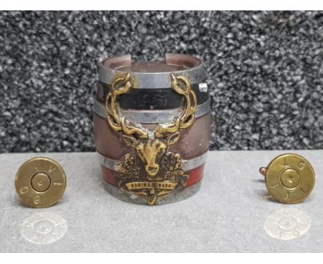 WWII German hunting association table lighter by Baier and bullet case cufflinks.