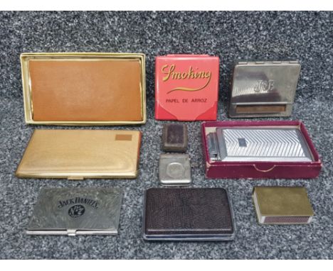 Smoking related including brass Clarke Bros matchbox holder, silver plated and Bryant &amp; May vesta cases, five cigarette c
