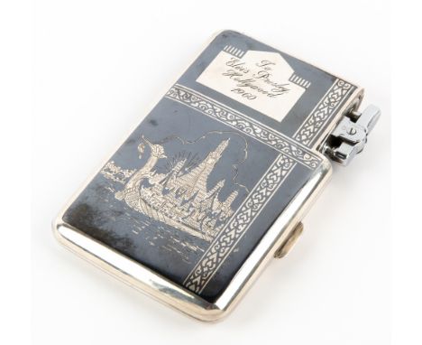 Elvis Presley interest - A Thai white metal combination cigarette case and lighter, given as a gift by the King of Thailand t