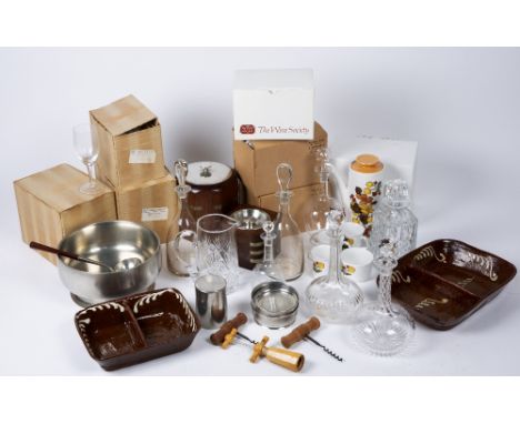 Various items of Selangor pewter to include a punch bowl and ladle, wooden ice bucket, a wooden tobacco jar together with a c