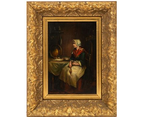 Hilderbrandt (19th Century School), 'Preparing fish', oil on panel, signed lower left and dated 1866, 27cm x 18cm together wi