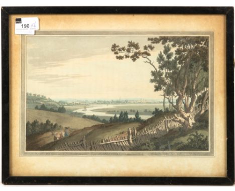A view of Abingdon from Newnham Park by JS Stadler, print, 35cm x 19cm; a View from Newnham towards Oxford by the same artist