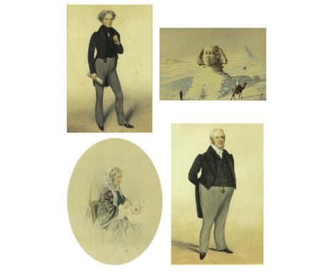 Albin Roberts Burt (1783-1842) portrait watercolours, the largest 29cm x 18cm, all framed and glazed together with an Egyptia