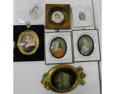 A collection of five portrait miniatures on ivorine plaques to include one signed N. Ramsay and another signed Smith, togethe