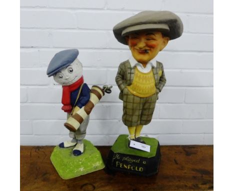A Dunlop Caddy advertising figure together with another inscribed 'he played a penfold' tallest 53 cm high (2) 
