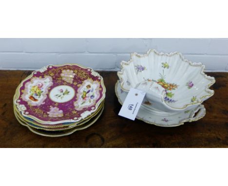 A mixed lot to include a Dresden porcelain scalloped bowl and plate, together with miscellaneous cabinet plates to include tw