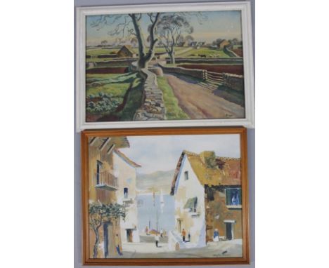 After Allinson, Adrian.  Cotswold Crossroads, a print, 40cm x 59cm, and another print. (2)
