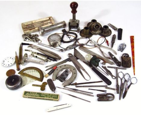 Various bygones, collectables, etc., volt meter, 5cm diameter, scientific instruments, pliers, other tools, calipers, watch c