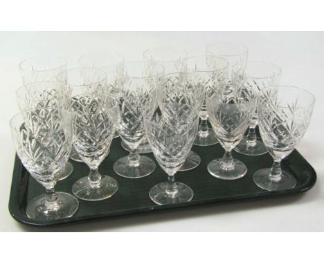 A matched set of sixteen Edinburgh crystal wine glasses, of two sizes, each with matching cut glass bowls on plain stems and 