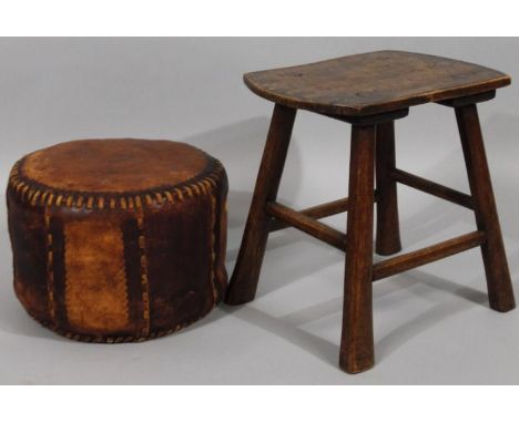 An early 20thC oak joint stool, with shaped top on turned supports joined by plain cylindrical stretchers, 44cm high, 45cm wi