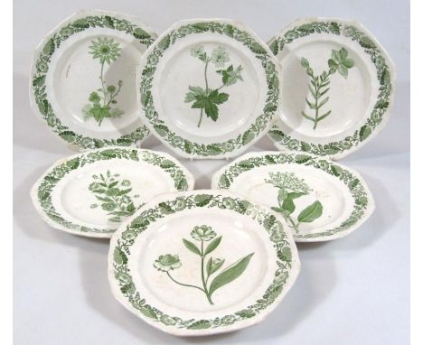 Various 19thC Copeland and Garrett late Spode pottery plates, to include Lascefrage, various others, each green transfer prin