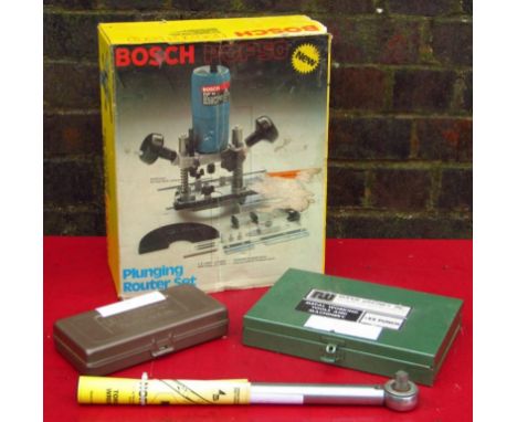 Various tools and equipment, to include a Bosch POF 50 router set, a Roper Whitney metal hole punch, another, etc. (a quantit