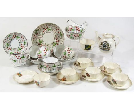 A 19thC Staffordshire pottery part tea service, to include serving plate, 19cm diameter, jug, sugar bowl, cups, etc., various