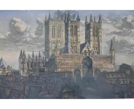 Miles (20thC).  Lincoln Cathedral, coloured lithograph, limited edition no. 20/150, titled and signed to the mount, 42cm x 68