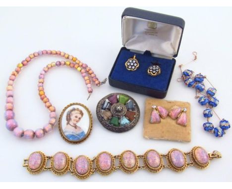 Various opal and opal coloured pieces, beads etc, to include a necklace, graduated pieces, 43cm long, Victorian style bracele