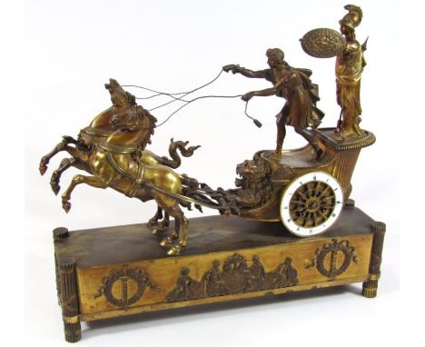 An early 19thC Parisian Empire ormolu mounted mantel clock, in the manner of Jean-Andre Reiche, c.1810, formed as a chariot w