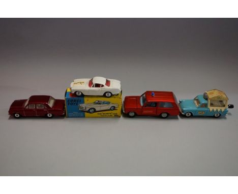 Four diecast vehicles, comprising: Corgi 258 'The Saints Car', boxed; Dinky 195 'Fire Chief's Car'; Dinky 151 'Vauxhall 101';