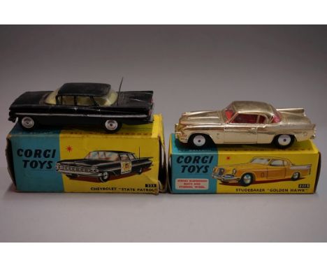 Two Corgi American cars, comprising: 2115 'Studebaker Golden Hawk'; and 223 Chevrolet State Patrol', each boxed. (2) 