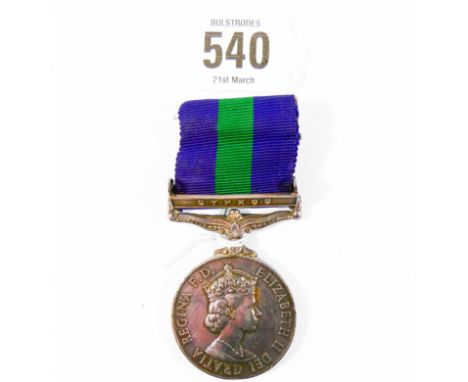 The Army General Service Medal with bar Cyprus awarded to Sargent A Knox of The Royal Signals  