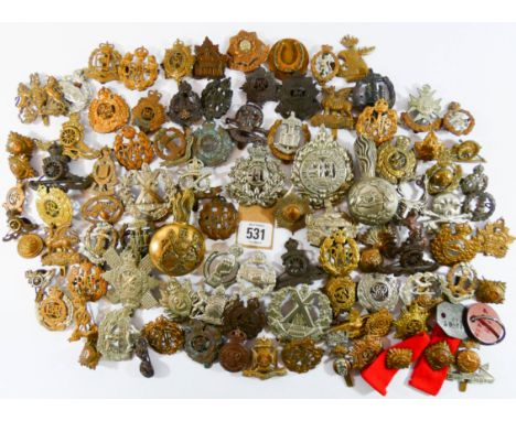 A collection of approximately 90 cap badges and insignia from the British Army and Canada etc. To include The Black Watch, So