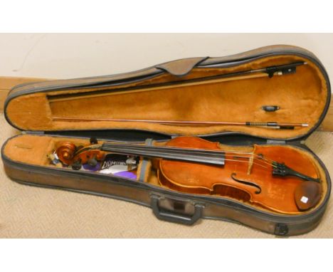 A Viola with interior bearing label Joseph Antonius Rocca 1852, together with two bows in the case, 15 3/4 " long