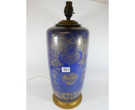 Blue pottery lamp base (as found)