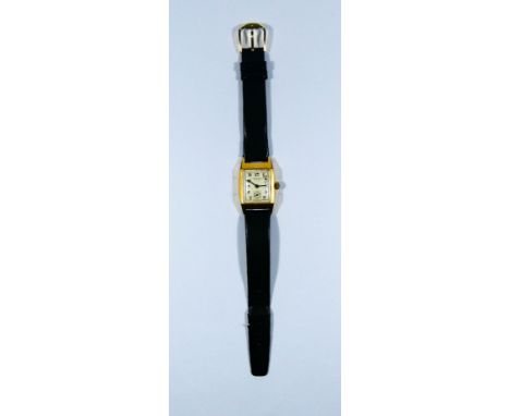 An Art Deco 18ct gold cased vintage wrist watch, the rectangular dial set with Arabic numerals and subsidiary seconds dial, d