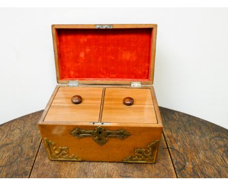 A Victorian Mauchline ware and brass mounted two division tea caddy 