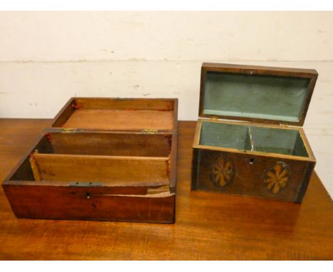 A Victorian shell inlaid mahogany two division tea caddy and a Victorian mahogany box 