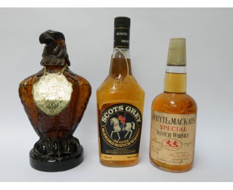 Mohmeak's Golden Eagle malt whisky, Scots Grey whisky and a bottle of Whyte &amp; Mackay's Special Scotch  whisky
