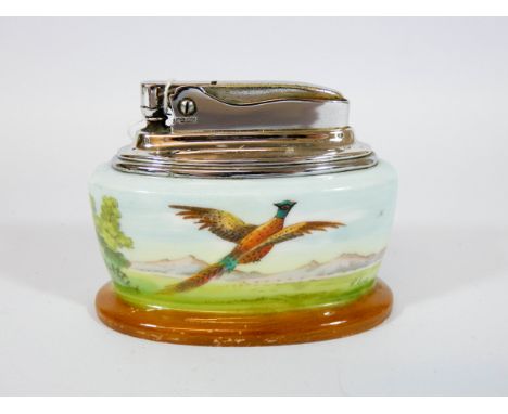 A Minton table lighter decorated with flying pheasant 