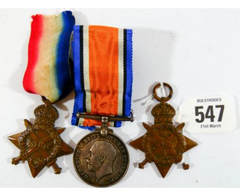 A pair of First World War medals awarded to J E Knights of the Royal Navy together with a 1914 Star to Driver C Bain of the A