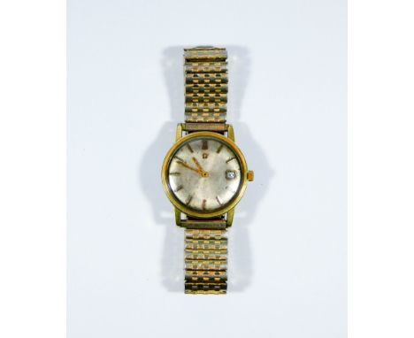 A vintage Omega Sea Master wrist watch with automatic movement, gold plated case, stainless steel back on later flexible stra