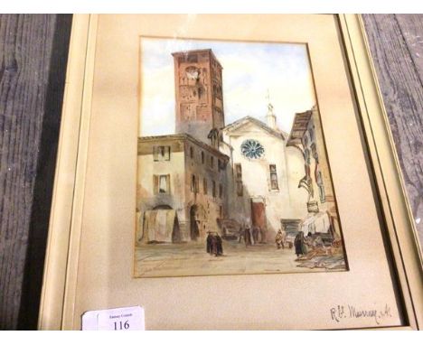 R. Murray A., after R Murray, Continental Square with Church, stamped ESH, signed by artist on the matting (27cm x 20cm)