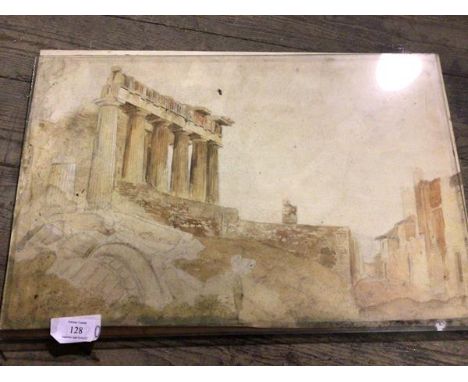 19thc school, Continental Town with Ruins, watercolour sketch (a/f) (33cm x 51cm)
