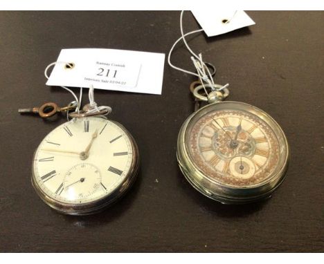 A 19thc silver cased pocket watch, white enamel dial with roman chapter ring and subsidiary seconds hand, together with anoth