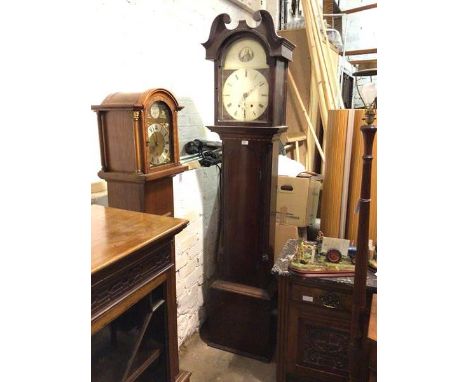 An early 19thc mahogany longcase clock with unusual painted dial, roman numerals and depiction of George III to the arch, wit