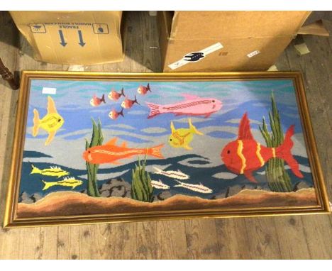 A tapestry panel, depicting Fish (54cm x 111cm)
