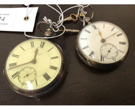 A Victorian silver cased open faced pocket watch, the white enamel dial with roman chapter ring and subsidiary seconds apertu