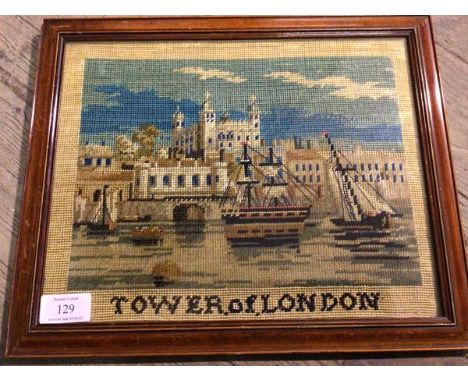 A 1930s grospoint panel depicting The Tower of London (24cm x 30cm)