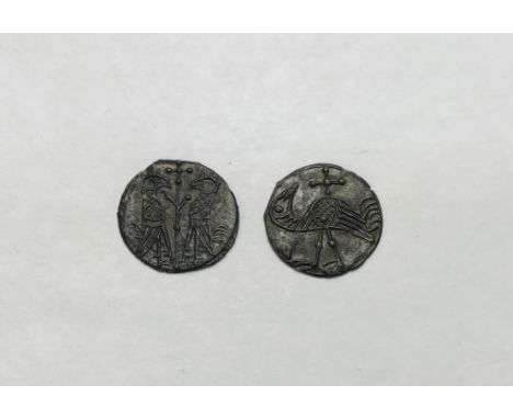 Two Medieval Irish Tavern Tokens. Approximately 17mm diameter.  These distinctive pewter tokens were found by Brendán O’Riord