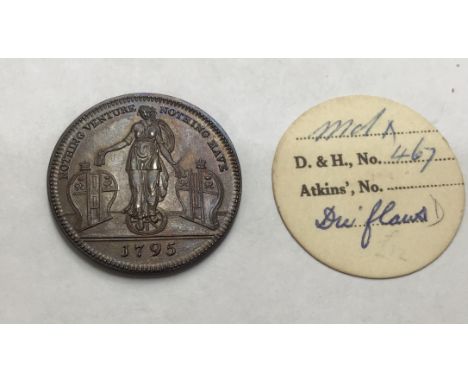 Richardson's London (Middlesex) copperConder halfpenny token dated 1795. with ticket.  Obverse: View of Lady Fortune standing